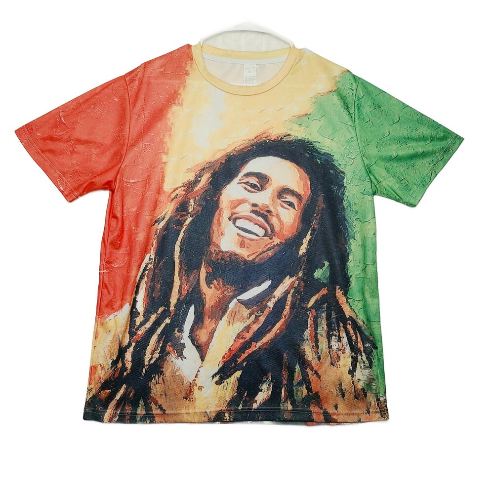 Bob Marley Reggae Rasta Colors Graphic T-Shirt Red Yellow Green Men's L